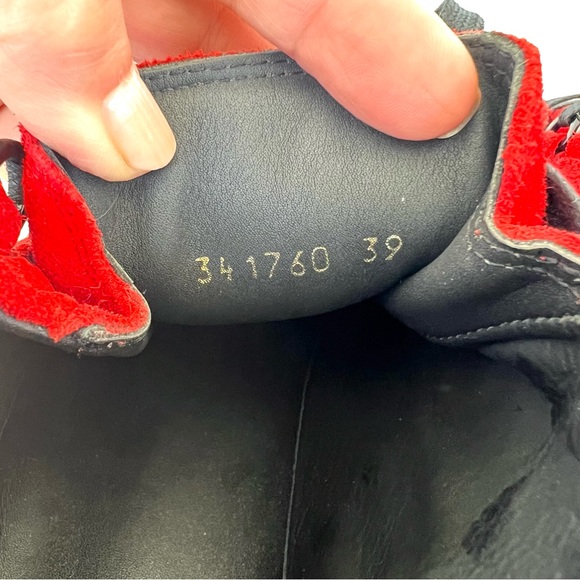 BALENCIAGA Arena Pavot Red Suede Black Trim High Top Lace Up Sneakers Sz 39 - Picture 11 of 16